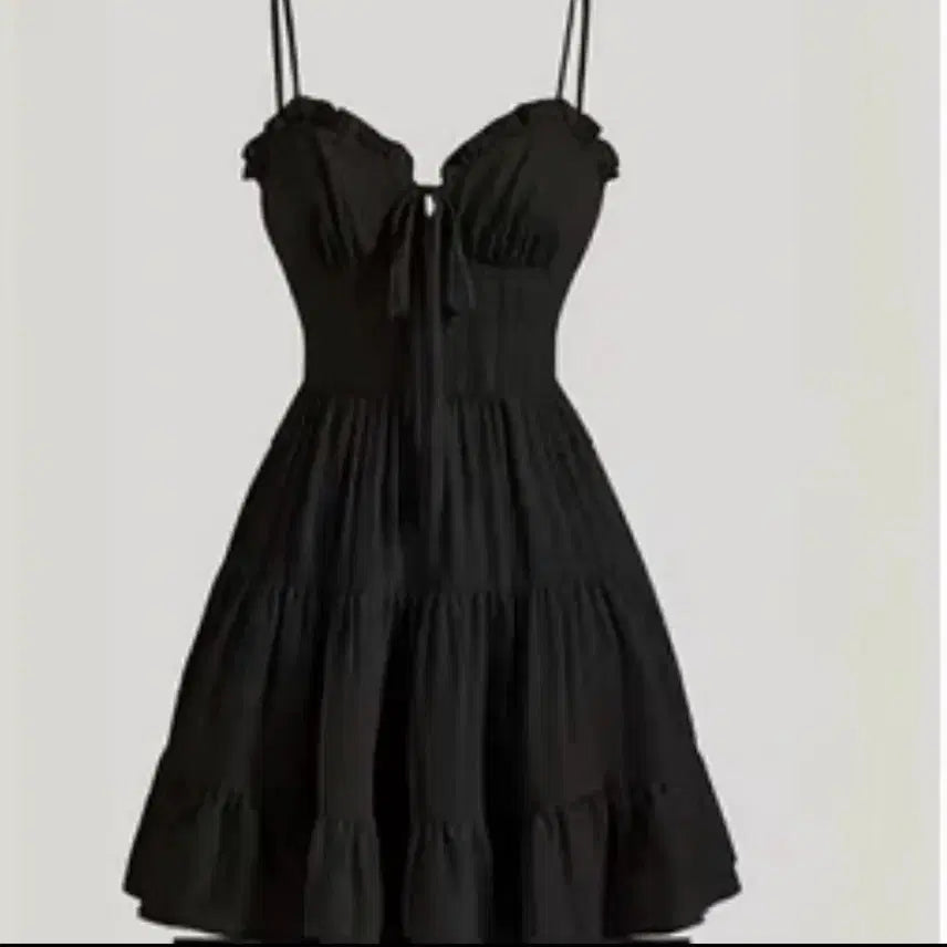[BUNJANG] S-Size Black Sleeveless Frill Dress with Ribbon Detail / 여름용 나시 프릴 원피스