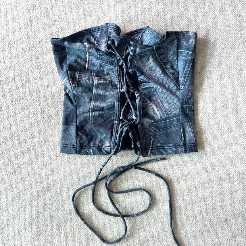 [BUNJANG] Frankie Bikinis Denim Bustier Bikini Top / Frankie bikinis 데님 뷔스티에 수영복 상의