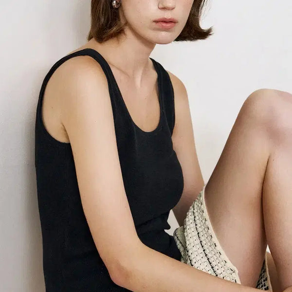 [BUNJANG] The Cashmere U-Neck Sleeveless Knit Top - Black, Size 85 / 더캐시미어 유넥 슬리브리스 니트 탑 새상품