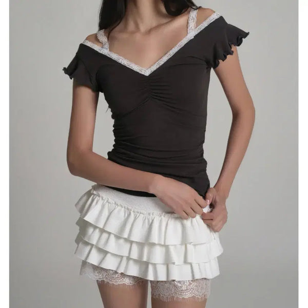 [BUNJANG] Clishier Ballerina Lace Layered Top / 택포6)클리시어 발레리나 레이스 레이어드 탑