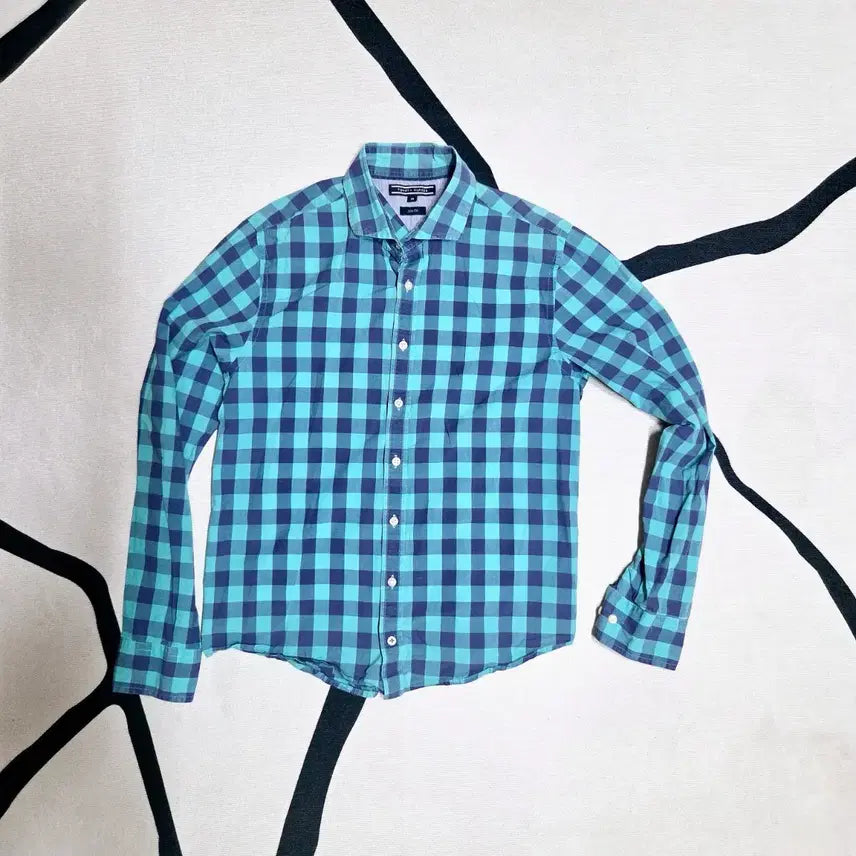 [BUNJANG] Tommy Hilfiger Mint Check Gingham Slim Fit Long Sleeve Shirt / 타미힐피거 체크셔츠 급처/95