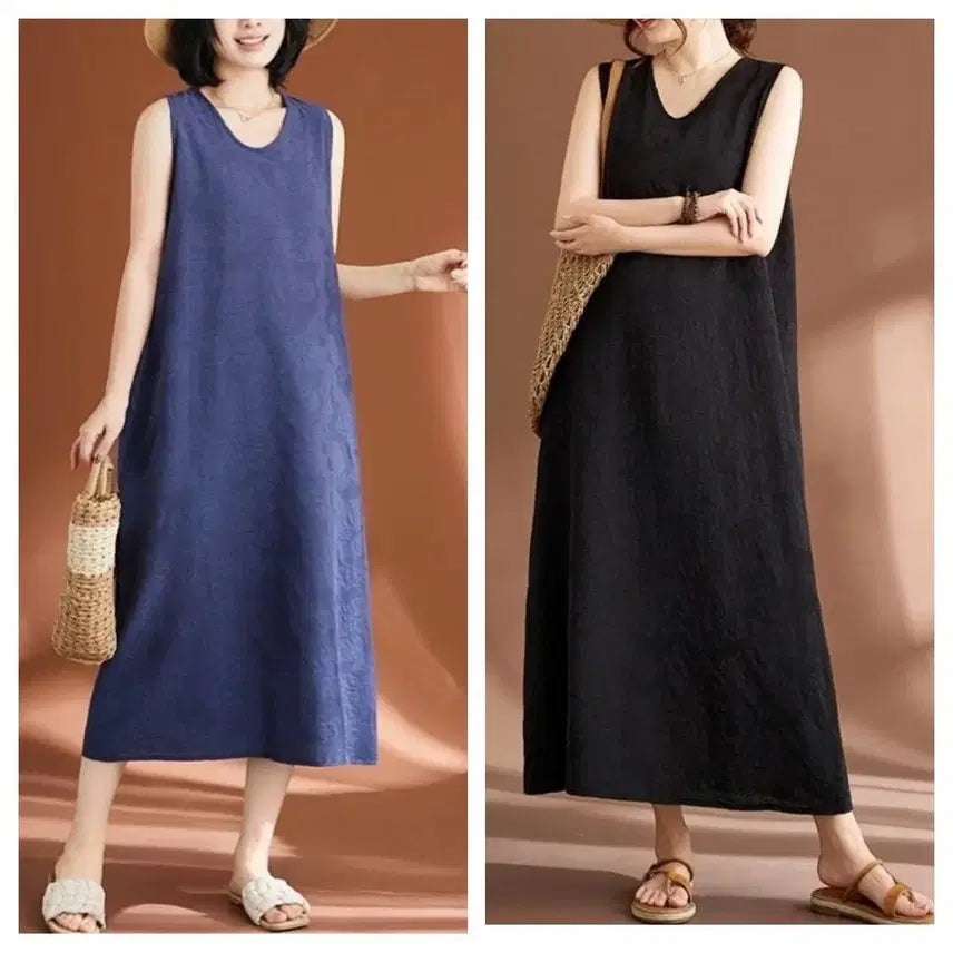 [BUNJANG] Modern Jacquard Sleeveless Long Dress / 2color/새상품) 모던한 자가드 민소매 롱 원피스