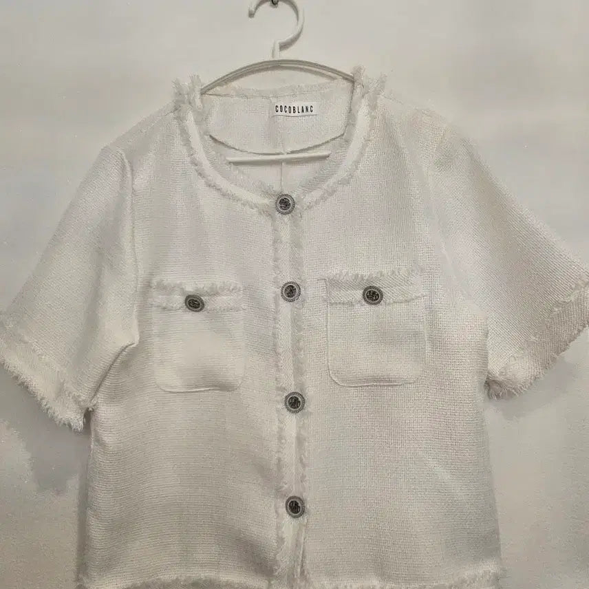 [BUNJANG] Coco Blanc White Tweed Short-Sleeve Jacket / 하객룩 코코블랑 화이트 트위드 반팔 자켓