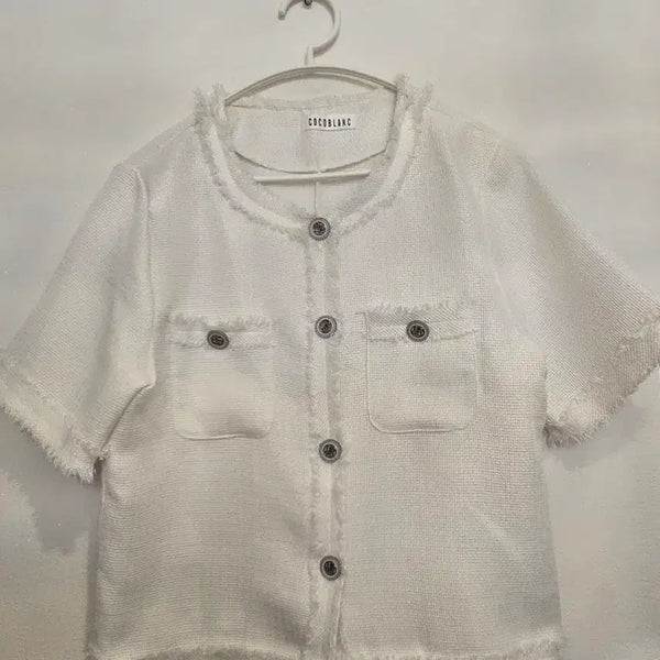 [BUNJANG] Coco Blanc White Tweed Short-Sleeve Jacket / 하객룩 코코블랑 화이트 트위드 반팔 자켓