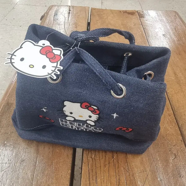 [BUNJANG] Hello Kitty Denim Drawstring Bag / 헬로키티 데님 복조리 가방