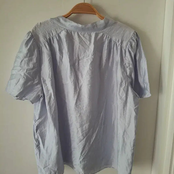 [BUNJANG] Sky Blue Short-Sleeve Blouse with Back Ribbon Detail (Size 55-66) / 하늘색 반팔 뒷리본블라우스55~66반