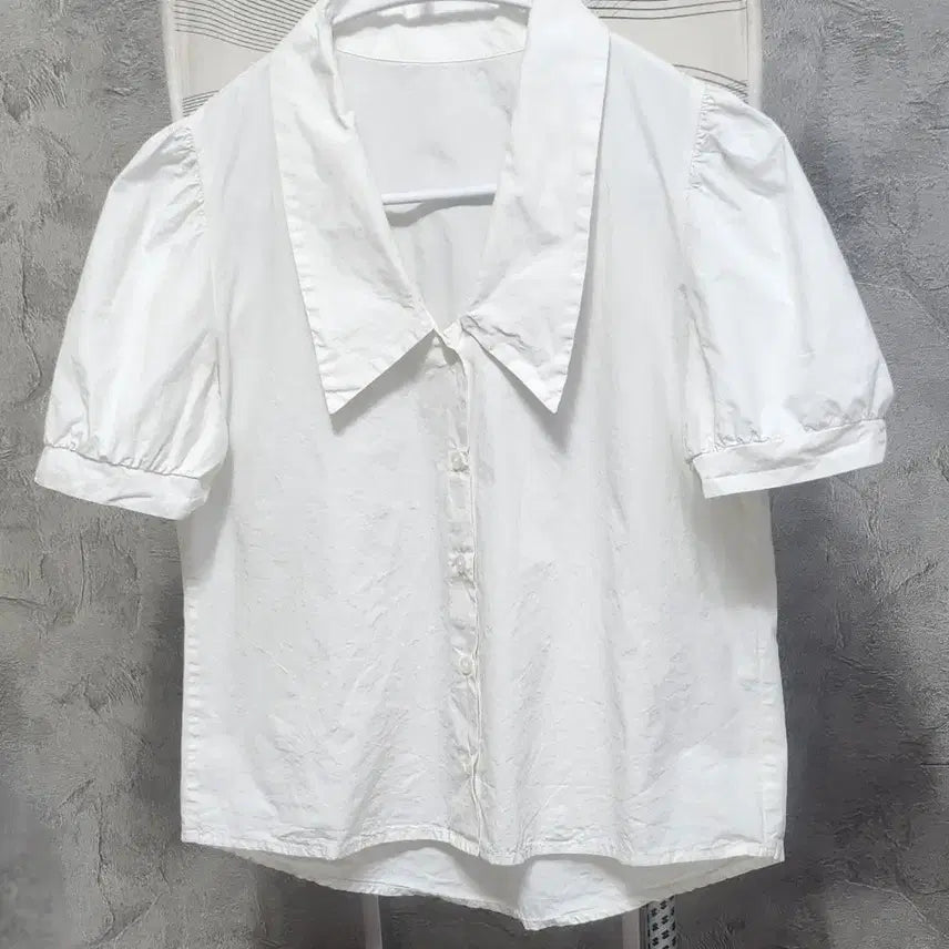 [BUNJANG] White Puff Short Sleeve Shirt / 화이트 퍼프 반팔 셔츠
