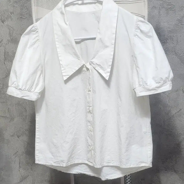 [BUNJANG] White Puff Short Sleeve Shirt / 화이트 퍼프 반팔 셔츠