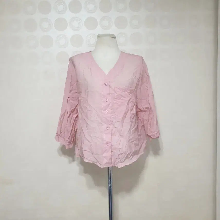 [BUNJANG] Pink 7/10 Sleeve Blouse / 핑크블라우스66 얇은7부티66 얇은블라우스66 얇은티66 핑크티66 핑크남방66 핑크셔츠66