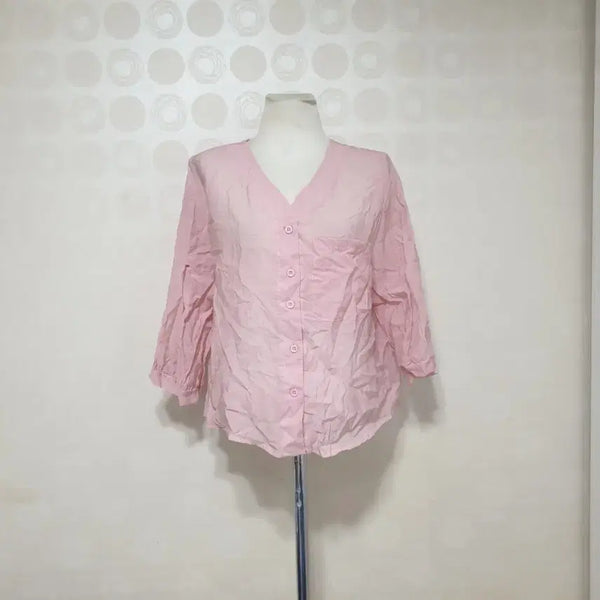 [BUNJANG] Pink 7/10 Sleeve Blouse / 핑크블라우스66 얇은7부티66 얇은블라우스66 얇은티66 핑크티66 핑크남방66 핑크셔츠66