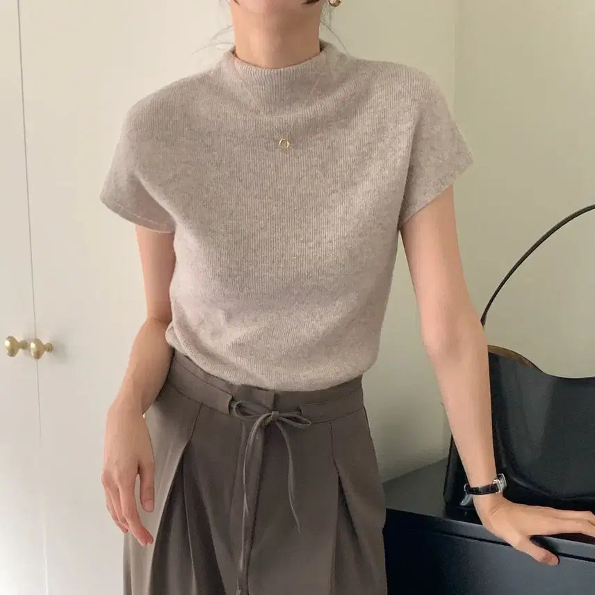 [BUNJANG] Wool Cashmere Cap Sleeve Turtleneck Knit - Grey / (국내제작) 울 캐시미어 캡소매 반팔 반목니트 그레이1