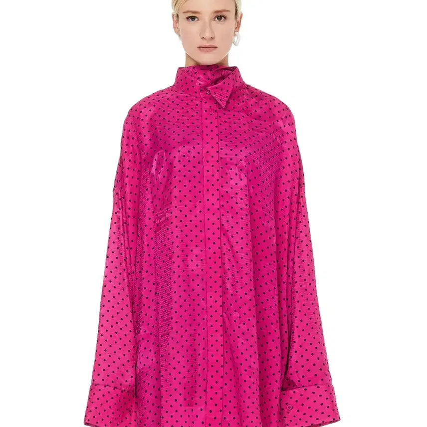 [BUNJANG] Balenciaga Pink Dot Shirt Dress Size 36 / 발렌시아가 핑크 도트 셔츠 드레스 (사이즈 36)