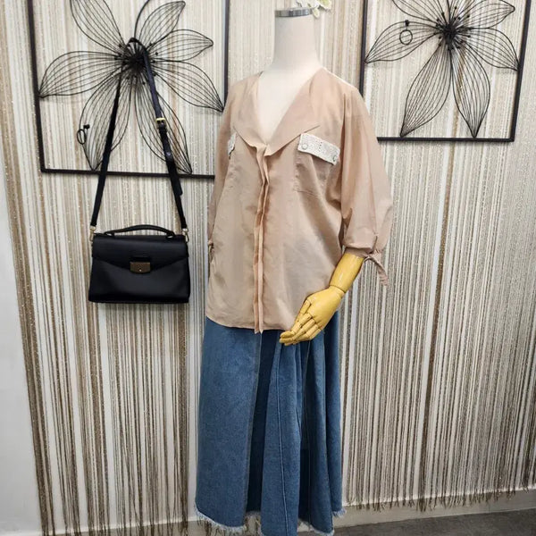 [BUNJANG] Japanese Lace Apricot Blouse (Free Size) / 일제  레이스 살구빛 블라우스 free