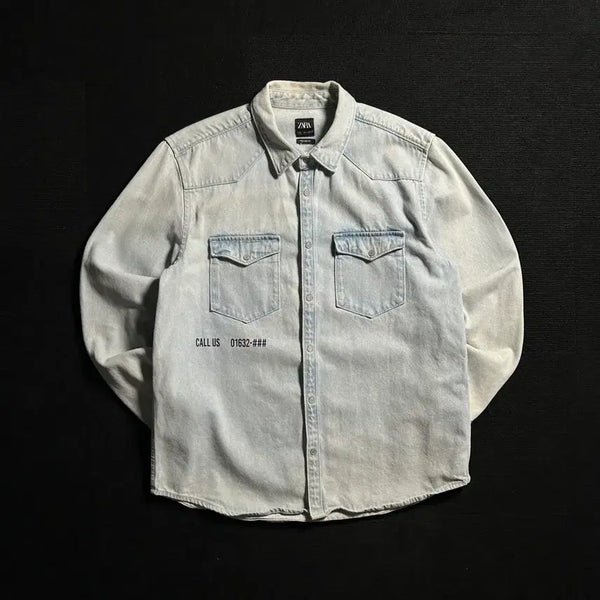[BUNJANG] Zara Ramen Print Denim Overshirt XL / 자라 라멘 프린트 데님 오버셔츠