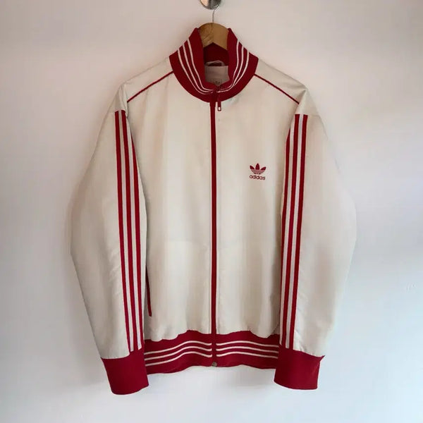 [BUNJANG] Adidas Oversized Ivory Red Colorblock Firebird Bomber Jacket / 아디다스 오버사이즈 아이보리 레드 배색 파이어버드 봄버 자켓
