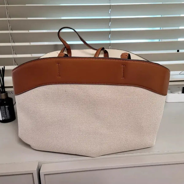[BUNJANG] Zara Canvas Big Tote Bag Brown/Ivory / 자라 캔버스 빅토트백 브라운/아이보리