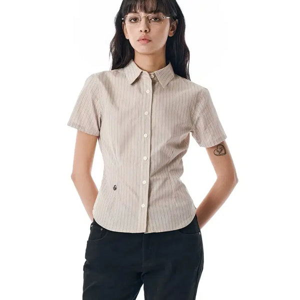 [BUNJANG] Second Monologue Stripe Slim Short-Sleeve Shirt / 세컨모놀로그 스트라이프 슬림 반팔 셔츠 F y2k 반팔 셔츠