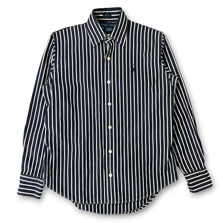 [BUNJANG] Polo Ralph Lauren Navy Vertical Stripe Shirt XS / 폴로랄프로렌 네이비 세로 스트라이프 셔츠 XS