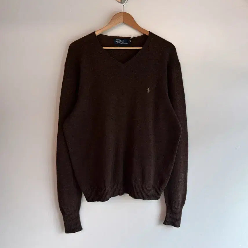 [BUNJANG] Polo Ralph Lauren Oversized Deep Brown Wool V-Neck Knit XL / 폴로 랄프로렌 오버핏 딥브라운 울 V넥 니트