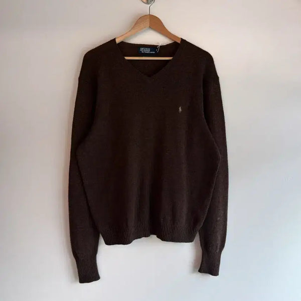 [BUNJANG] Polo Ralph Lauren Oversized Deep Brown Wool V-Neck Knit XL / 폴로 랄프로렌 오버핏 딥브라운 울 V넥 니트
