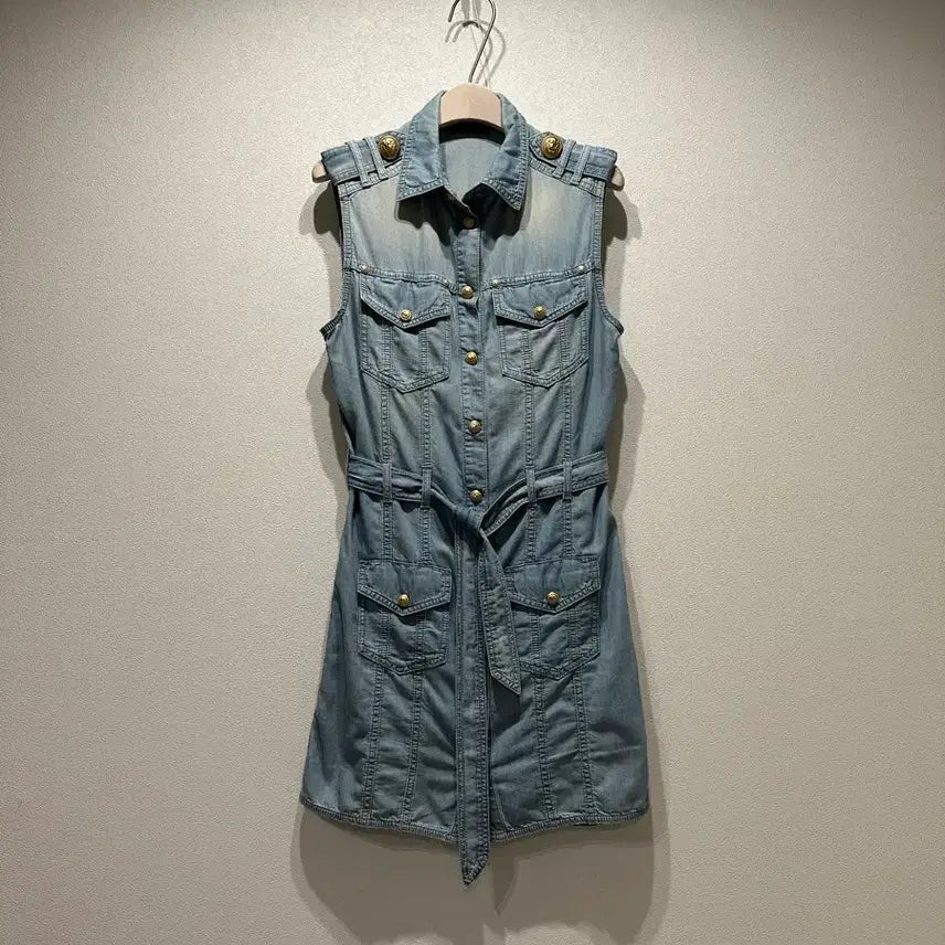 [BUNJANG] Balmain Light Wash Denim Belted Mini Dress / 발망 연청 데님 벨티드 원피스