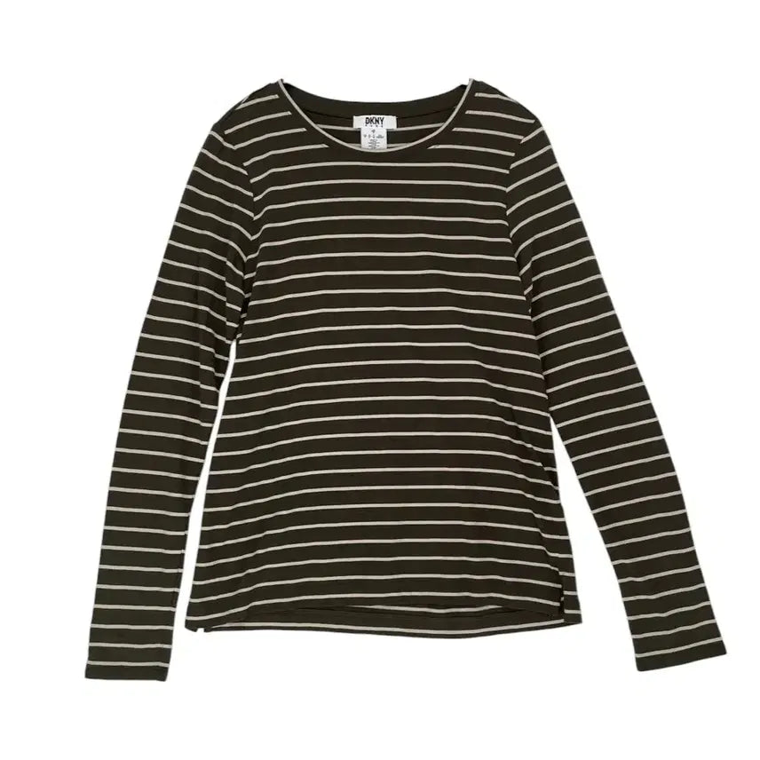 [BUNJANG] DKNY PURE Green Khaki Stripe Long Sleeve T-Shirt (Size S) / 디케이앤와이 DKNY PURE 그린카키 스트라이프 긴팔 티셔츠 S