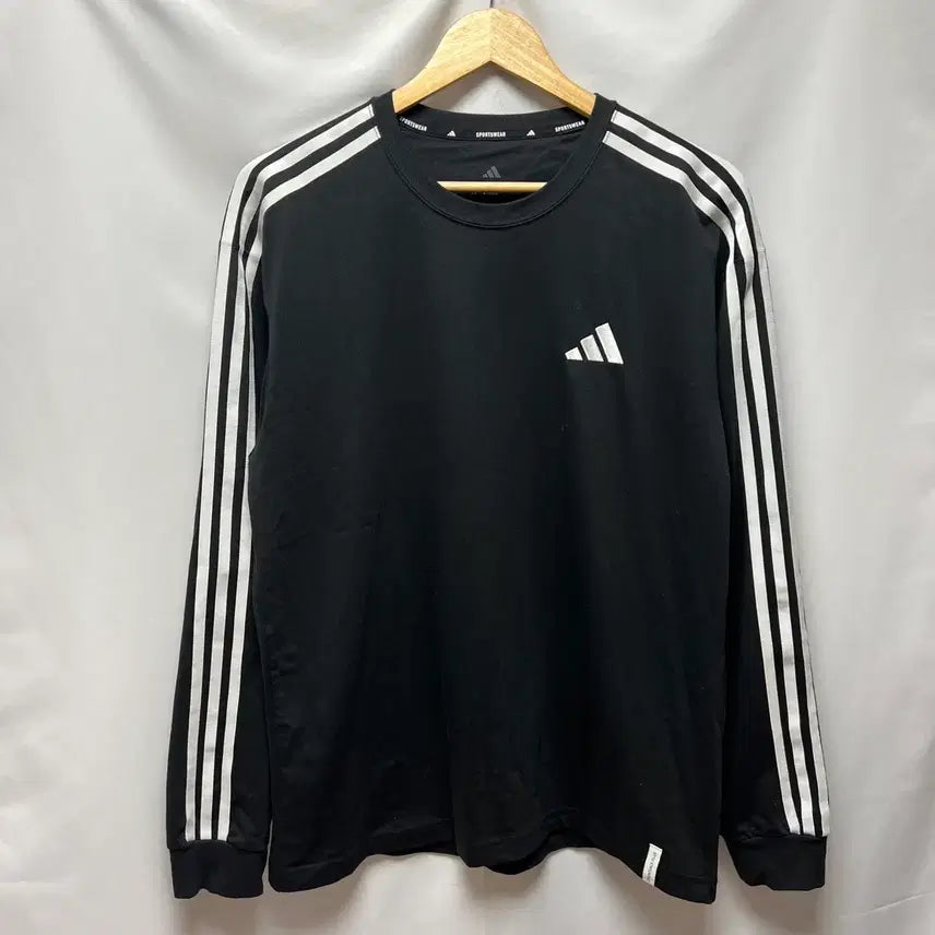 [BUNJANG] Adidas Essential Loose Fit 3-Stripes Long Sleeve Top - Black (M) / [정품/M] 아디다스 에센셜 루즈핏 3s 삼선 블랙 긴팔 롱슬리브
