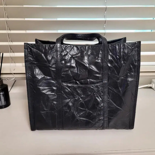 [BUNJANG] Cesare Paciotti Crinkled Leather Shoulder Tote Bag / 체사레 파치오티 북토트백