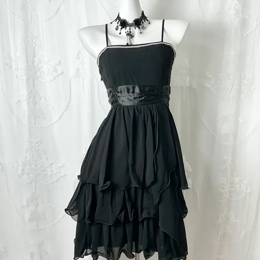 [BUNJANG] Layered Chiffon Ribbon Dress / 레이어드 쉬폰 리본 원피스