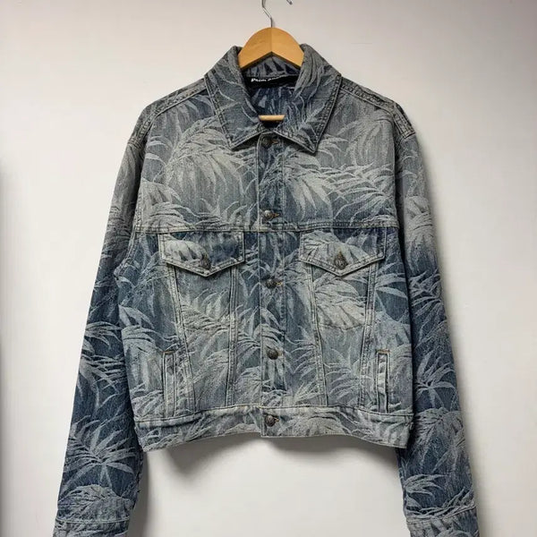 [BUNJANG] Palm Angels Palm Tree Pattern Crop Denim Jacket M / 팜엔젤스 야자수 패턴 크롭 데님자켓 M