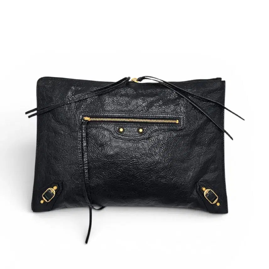 [BUNJANG] Balenciaga Black Leather Motor Slim Clutch Bag / Balenciaga 발렌시아가 정품 여성 남성 가방 블랙가죽 모터백 슬림 클러치백 맨스백 세컨백 손가방 청라중고명품 25120