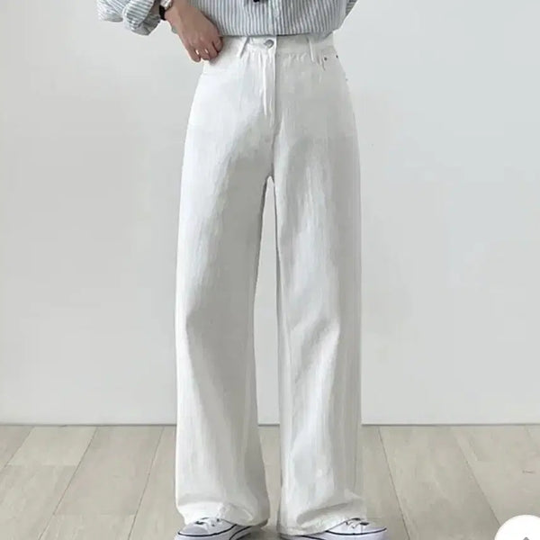 [BUNJANG] White Cotton Wide Pants - Size S (Long Version) / 화이트 코튼 와이트팬츠 S