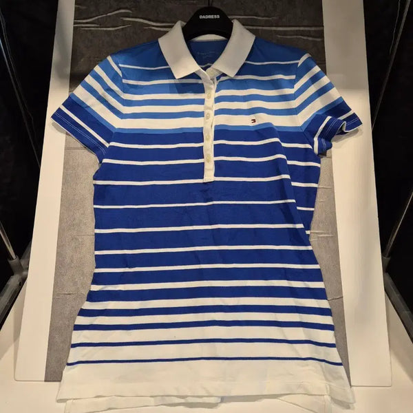 [BUNJANG] Tommy Hilfiger Striped Short-Sleeve Polo Shirt - Blue / 타미힐피거 스트라이프 반팔 카라티 블루