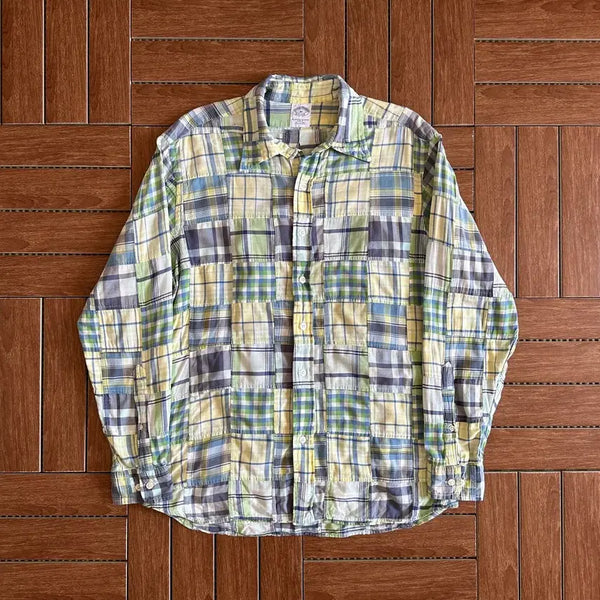[BUNJANG] Brooks Brothers Madras Patchwork Check Cotton Shirt M / 브룩스 브라더스 마드라스 패치워크 체크 코튼 셔츠 M