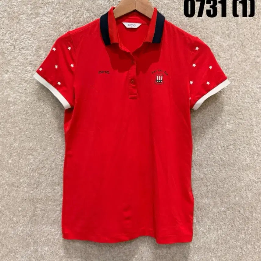 [BUNJANG] Ping Golf Women's Red Star Pattern Short Sleeve Polo Shirt / 핑 반팔 카라티셔츠 레드 별무늬