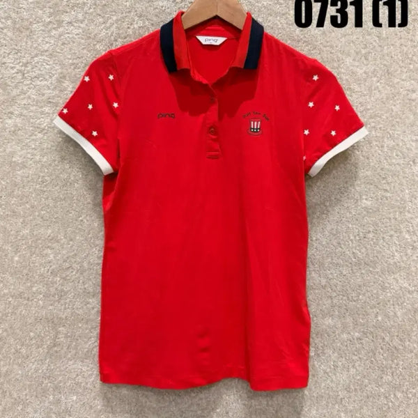 [BUNJANG] Ping Golf Women's Red Star Pattern Short Sleeve Polo Shirt / 핑 반팔 카라티셔츠 레드 별무늬