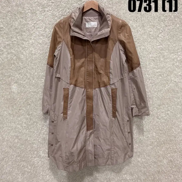 [BUNJANG] MARE MONTE Color-Blocked Hooded Coat / MARE MONTE 베이지 브라운 배색 후드 코트