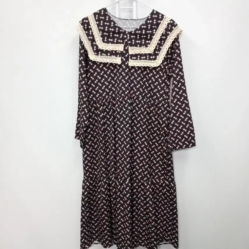 [BUNJANG] Lace Sailor Collar Long Sleeve Dress / 레이스 세일러 카라 긴팔 원피스 44-55