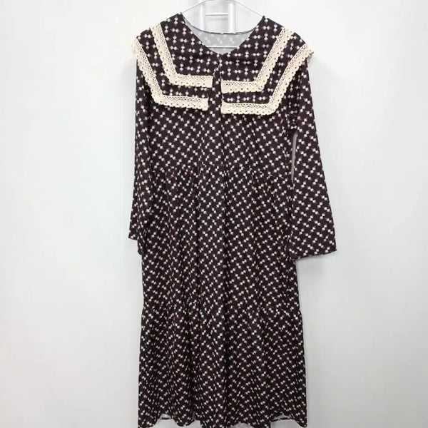 [BUNJANG] Lace Sailor Collar Long Sleeve Dress / 레이스 세일러 카라 긴팔 원피스 44-55