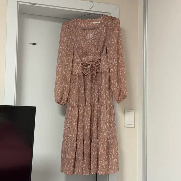 [BUNJANG] Corset Floral Frill Long Dress / 코르셋 플로럴 프릴 롱 원피스 로즈 의류재고 재고처리 의류처분 땡처리 옷장정리