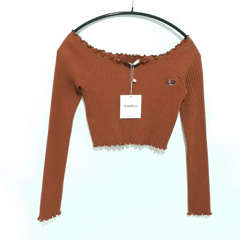 [BUNJANG] Vivacious Off-Shoulder Cropped Ribbed Tee / 비바셔스 어반드레스 오프숄더 크롭 골지 티 F_M3106