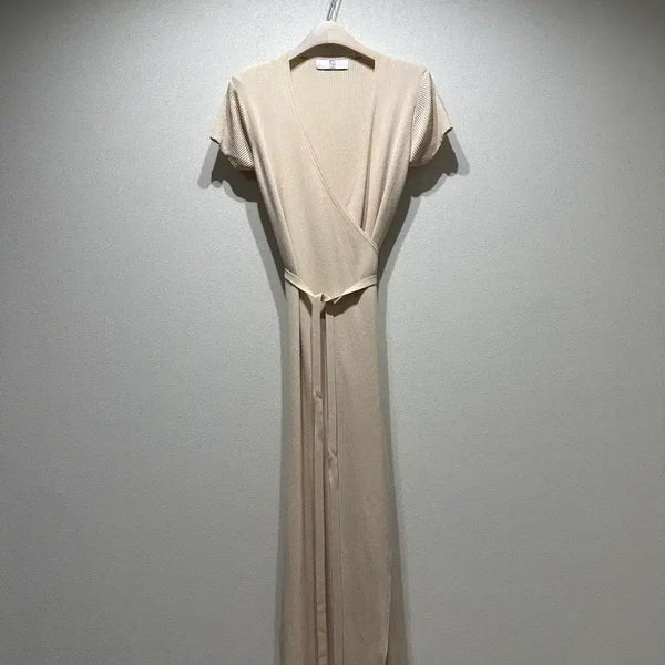 [BUNJANG] SIE Ribbed Wrap Belted Long Dress / 시에 골지 랩 벨티드 롱 원피스