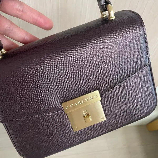 [BUNJANG] Carlyn Metallic Purple Mini Tote Bag with Shoulder Strap / 칼린 메탈릭 퍼플 미니 토트백 숄더가능 사용감있음