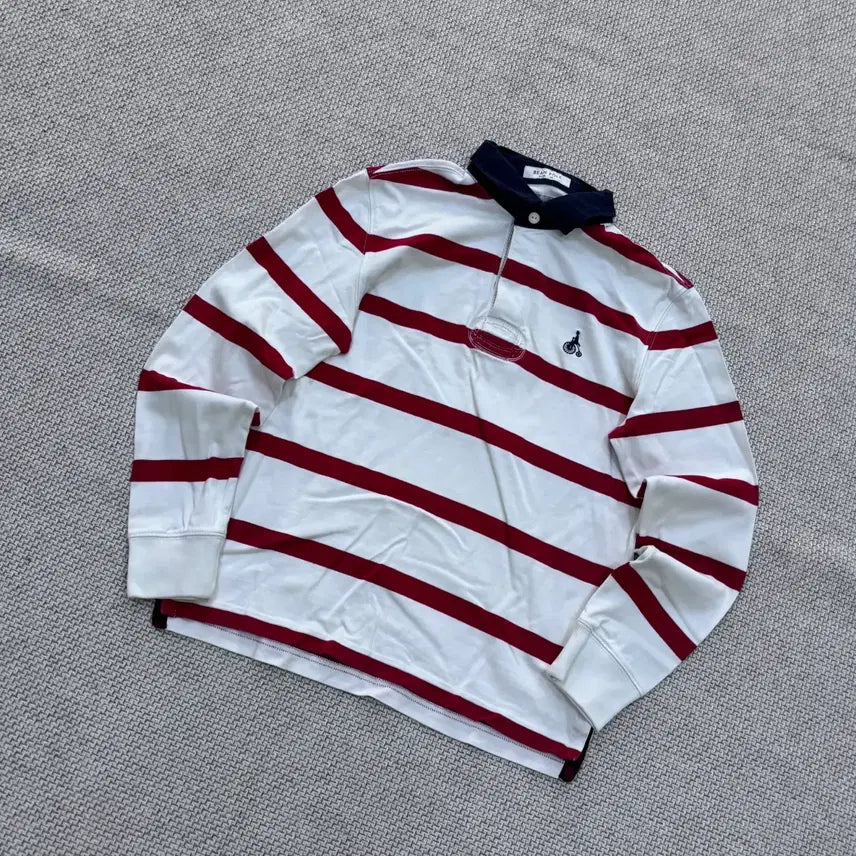[BUNJANG] Beanpole Men's Striped Slim Fit Long Sleeve Polo T-Shirt / 95 빈폴 남성 스트라이프 슬림핏 긴팔 카라 티셔츠 0730E