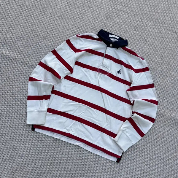 [BUNJANG] Beanpole Men's Striped Slim Fit Long Sleeve Polo T-Shirt / 95 빈폴 남성 스트라이프 슬림핏 긴팔 카라 티셔츠 0730E