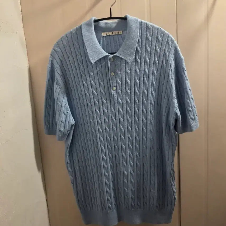 [BUNJANG] Suarez Cable Short Sleeve Knit - Sky Blue / m 수아레 케이블 반팔 니트 하늘색