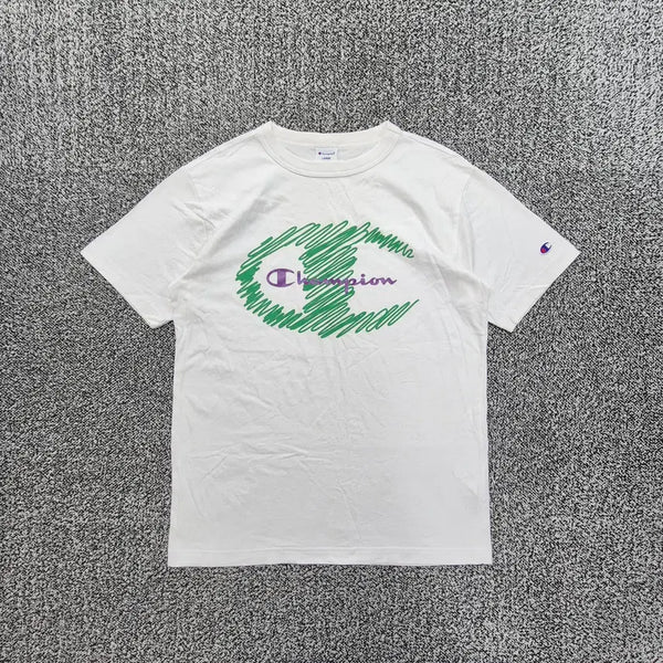 [BUNJANG] Vintage Champion Big C Logo Short Sleeve T-Shirt White / 빈티지9. 챔피언 빅 C 로고 드로잉 반팔 티셔츠 화이트