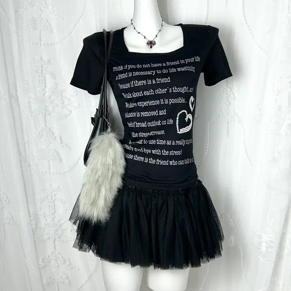 [BUNJANG] Heart Sequin Square Neck Top / 하트 스팽글 스퀘어넥 탑