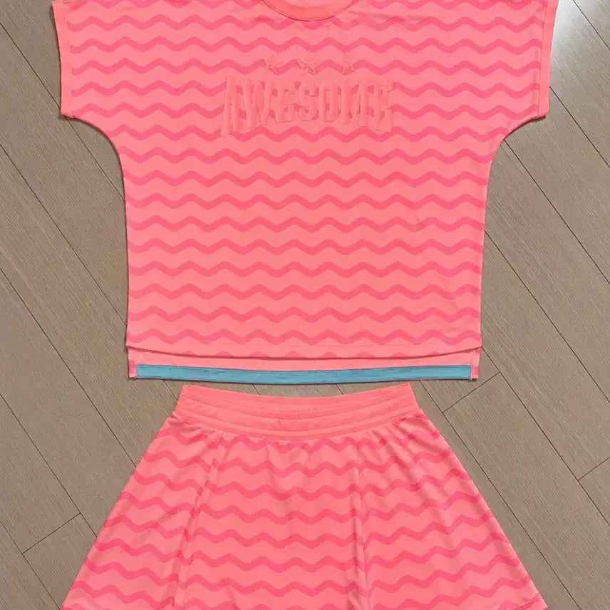 [BUNJANG] Pink Wave Pattern Swimsuit Set with Skirt Shorts - Size 160 / (거의새상품) 핑크 파도무늬 수영복 세트/ 치마바지 160 사이즈