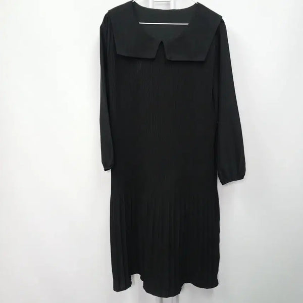 [BUNJANG] Pleated Big Collar Long Sleeve Dress Size 66 / 플리츠 빅카라 긴팔 원피스 66